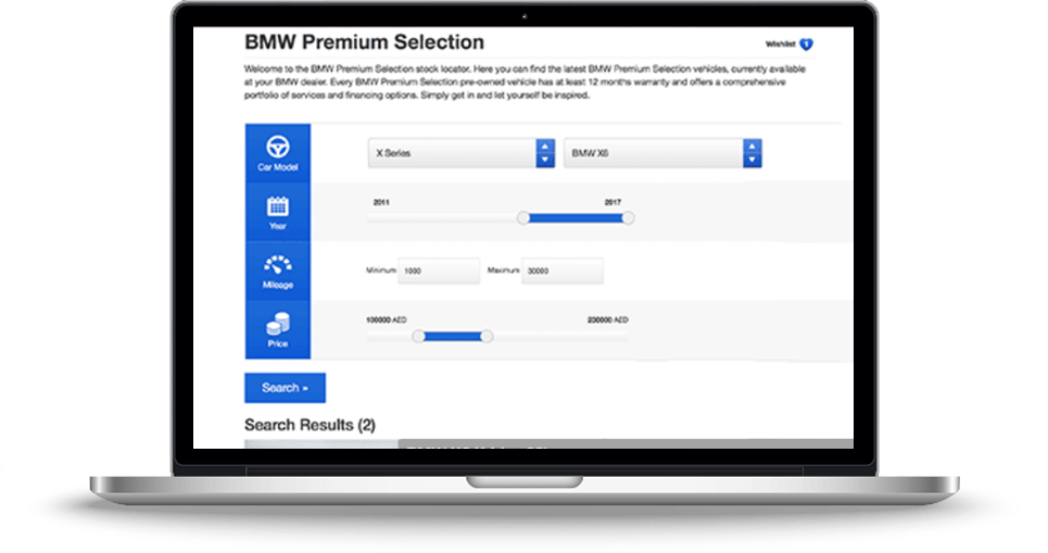 BMW Middle East Website Development Stock Locator Screenshot